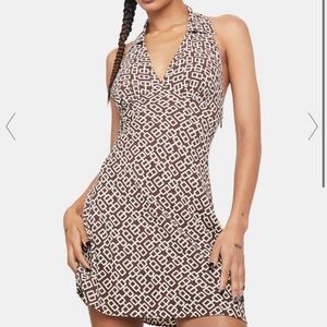 Brown collar halter mini dress